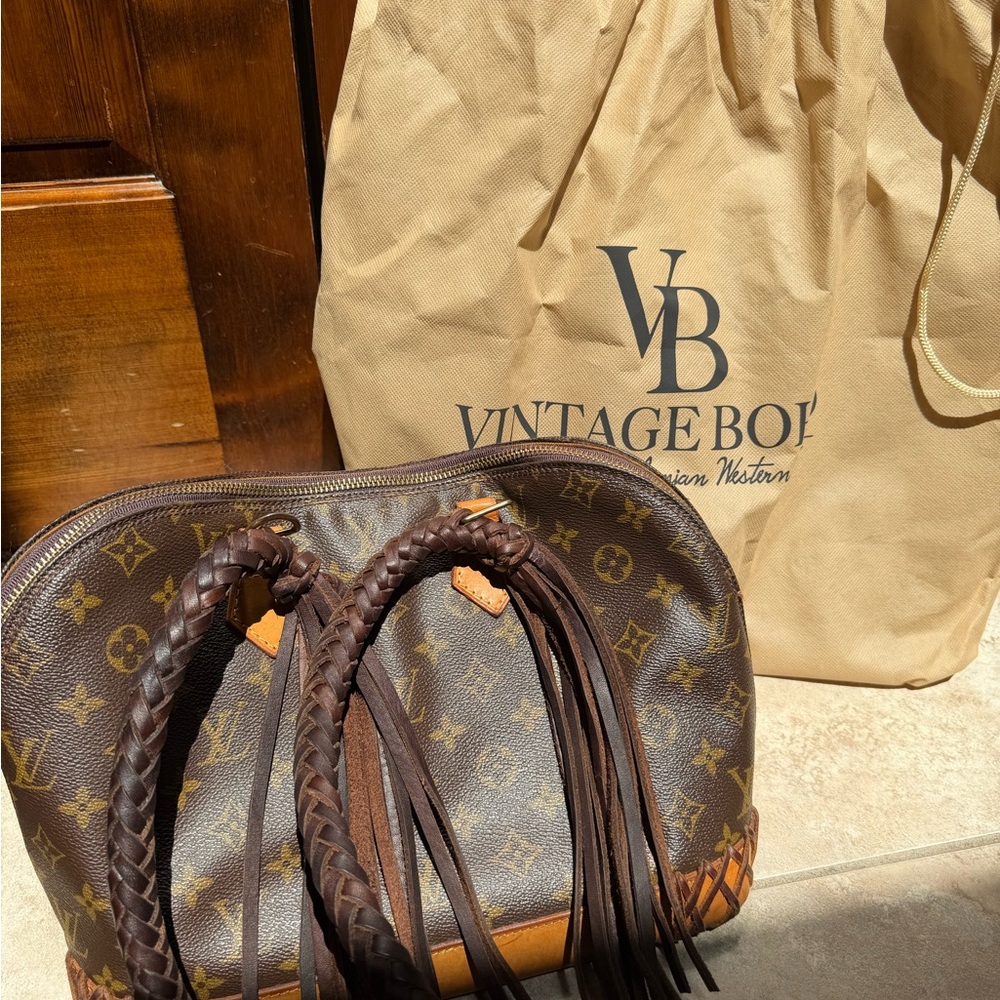 Vintage Boho upcycled Louis Vuitton Brown Monogram Canvas Shoulder Bag